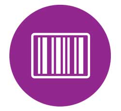 Icon of a white barcode on a purple background.