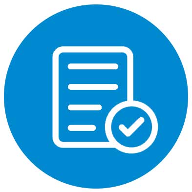 Blue icon with a white outline of a document.