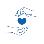 Hands holding blue heart donation. 