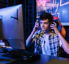 A teenager participates in an Super Smash Bros esports tournament at the Oscar Lasko YMCA in West Chester, PA