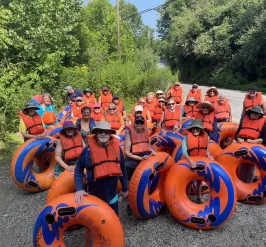 YMCA foreverwell group tubing down the Brandywine River in Chester County, Pa. 