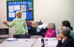 A group of seniors get together at the West Chester Area YMCA to learn about a new topic and eat lunch together.