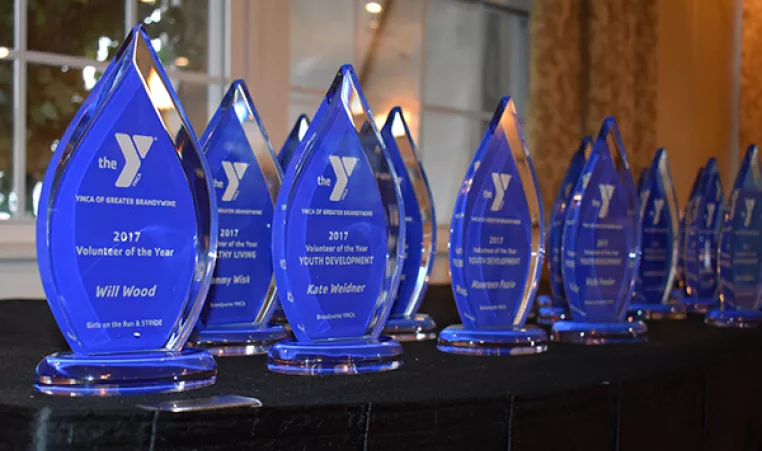 Volunteer awards await their recipients at the 2017 Annual Volunteer Recognition dinner