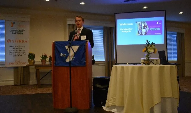 Chris Hellgoth shares his YStory at the Lionville Community YMCA annual campaign dinner.