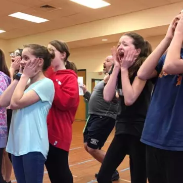 Upper Main Line Community Theater member Izzy Pilato participates in a rehearsal for Seussical the Musical