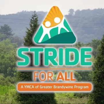 STRIDE for ALL logo over an image of trees in a forest
