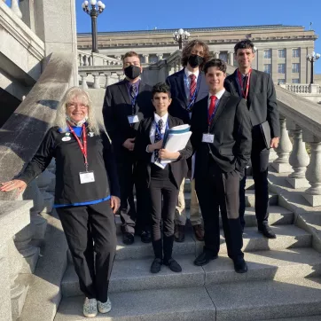 Youth and Government participants stand on the steps of the Capitol in Harrisburg, PA.