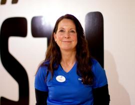 Brandywine YMCA personal trainer Lisa Robidoux poses for her headshot in the virtual group exercise studio in West Chester, PA